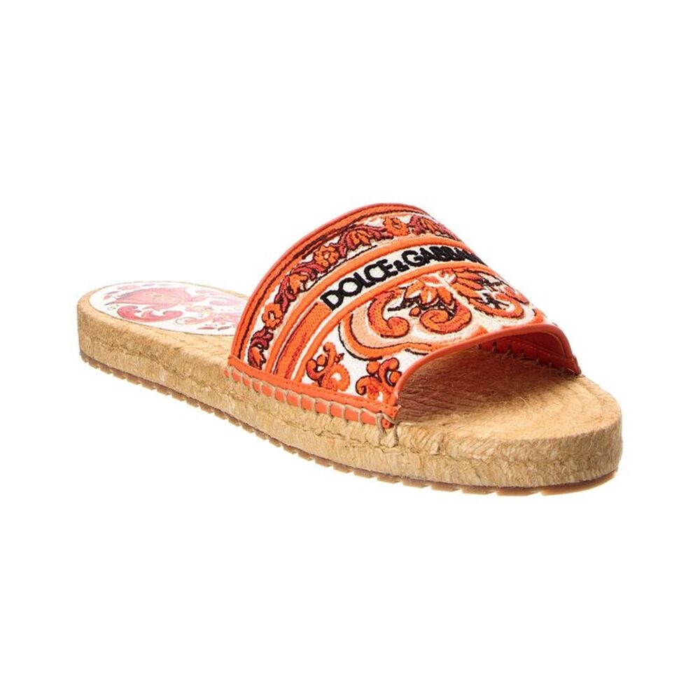 Dolce & Gabbana Maiolica Canvas & Leather Espadrille, Orange